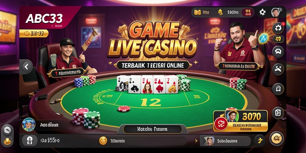 Screenshot gameplay ABC33 menampilkan dealer langsung dan interaksi pemain.