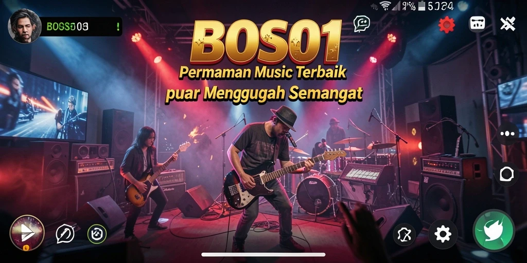 Screenshot gameplay BOS01 dengan berbagai lagu menantang.
