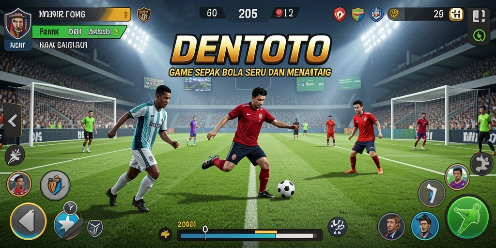 Screenshot gameplay DENTOTO menampilkan aksi sepak bola yang mendebarkan.