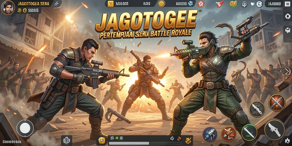 Screenshot JAGOTOGEL menampilkan pertarungan intens di arena Battle Royale.