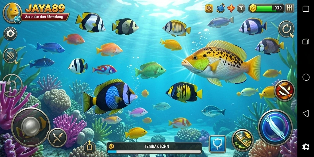 Screenshot gameplay JAYA89 dengan aksi menembak ikan yang seru.