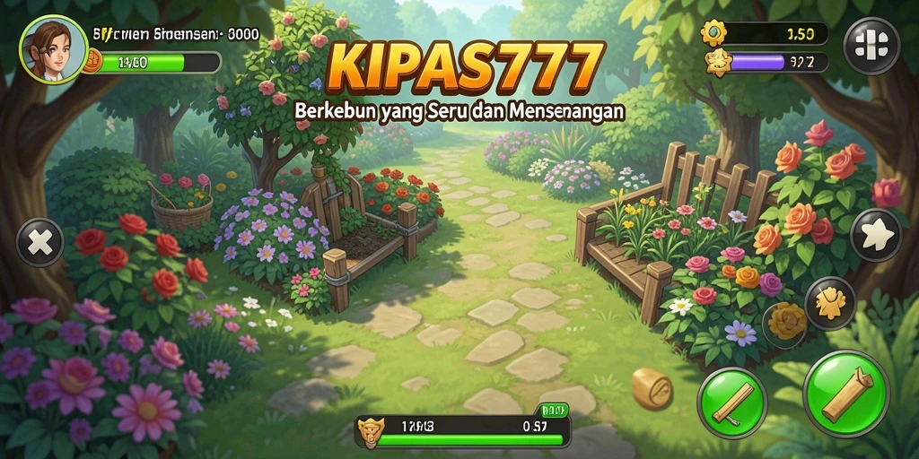 Screenshot gameplay KIPAS777 menunjukkan kebun yang indah dan subur.