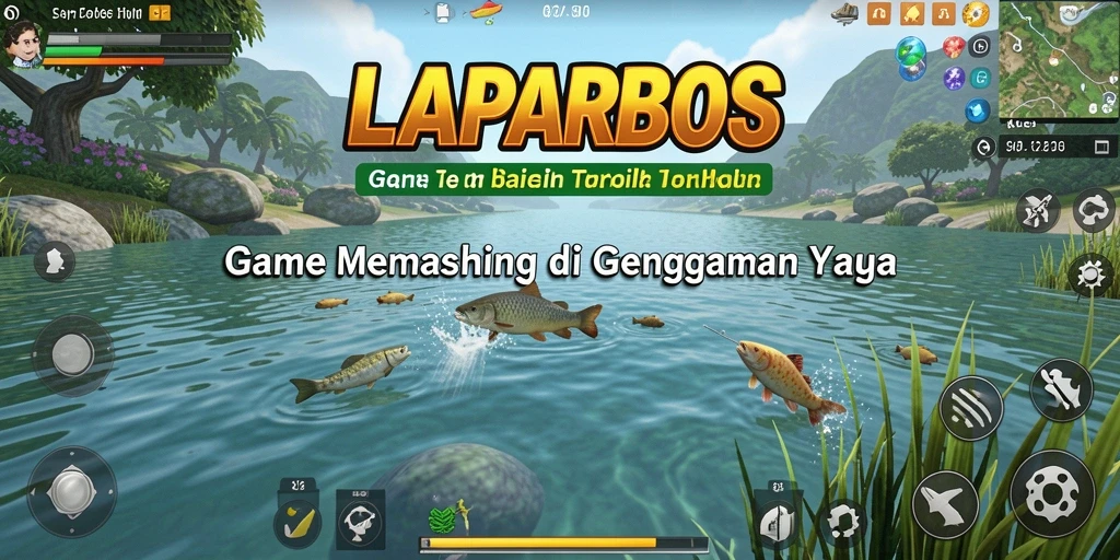 Tampilan gameplay LAPARBOS dengan aktivitas memancing yang seru.