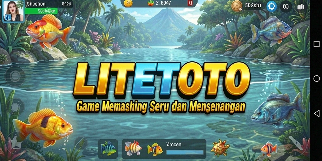 Screenshot gameplay LITETOTO menampilkan aksi seru memancing ikan.