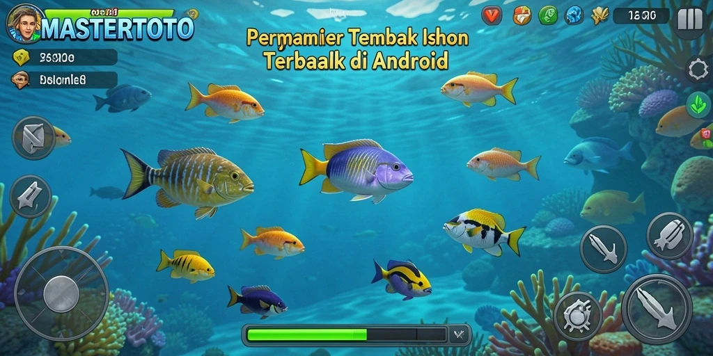 Screenshot gameplay MASTERTOTO menampilkan aksi seru menembak ikan.