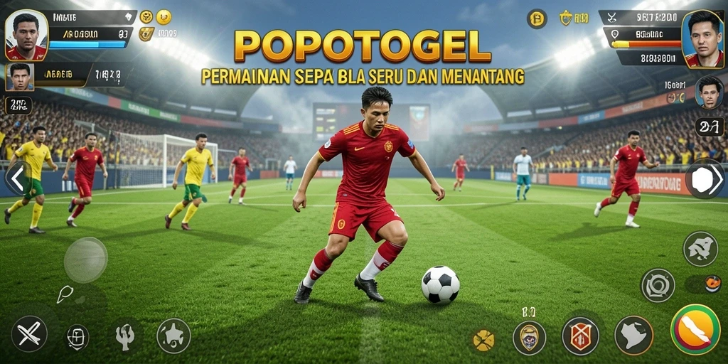 Screenshot gameplay POPOTOGEL yang menampilkan aksi seru di lapangan sepak bola.