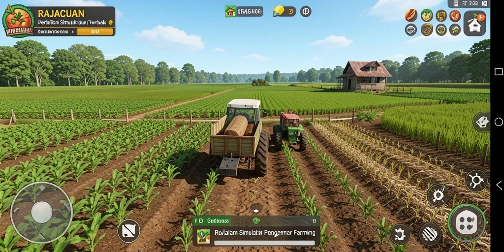 Tampilan gameplay RAJACUAN yang memukau dengan ladang yang subur.