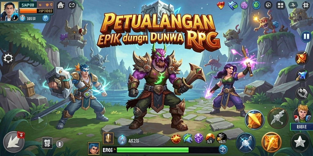 Screenshot gameplay SIAP108 menampilkan pertarungan epik antara karakter utama dan monster.